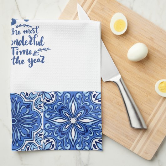 Blauer Ziercharmant, Blumenküche - Geschirrtuch (Viertel Falte)