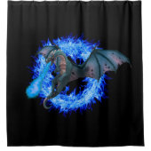 Blauer Zirkel Flammendrachen Atmung Feuer Duschvorhang (Vorderseite)