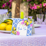 Blauer Zitronenbougainvillea Amalfi Positano Dankeskarte<br><div class="desc">Blaue Fliesen Bougainvillea und Zitrone Amalfi Positano italienisches mediterranes Brautparty danke Ihnen Karte Vorlage.</div>