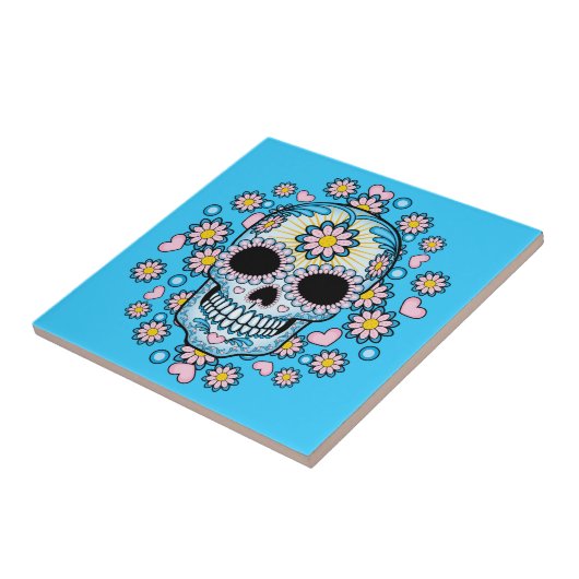 Blauer Zuckerschädel Fliese (Seite)