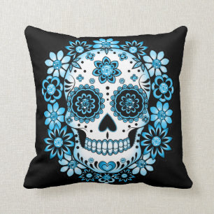Blauer Zuckerschädel Kissen