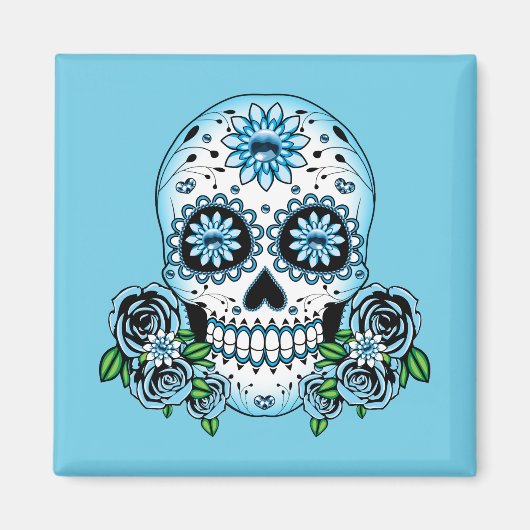 Blauer Zuckerschädel Magnet (Vorne)