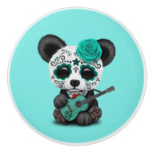 Blauer Zuckerschädel-Panda, der Gitarre spielt Keramikknauf (Vorderseite)