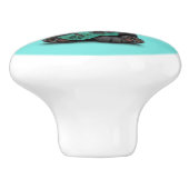 Blauer Zuckerschädel-Panda, der Gitarre spielt Keramikknauf (Seitenansicht)