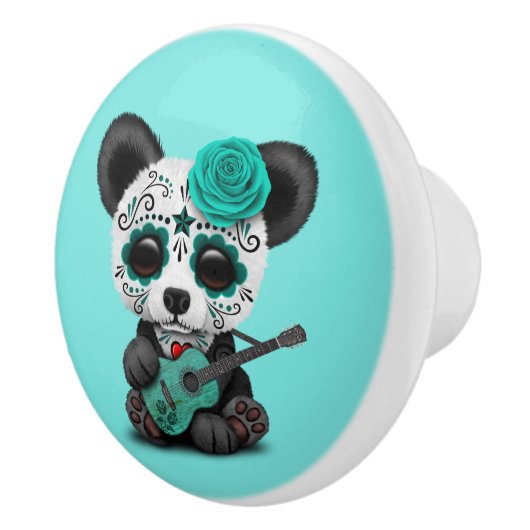 Blauer Zuckerschädel-Panda, der Gitarre spielt Keramikknauf (Rechts)