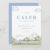 Blauer Zug Einladung zum Geburtstag (Vorne/Hinten)