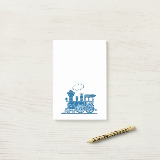 Blauer Zug mit dem Namen Grafikpost Post-it Klebezettel (Auf Schreibtisch)