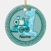 Blauer Zug Nummer 1 Keramik Ornament (Vorne)