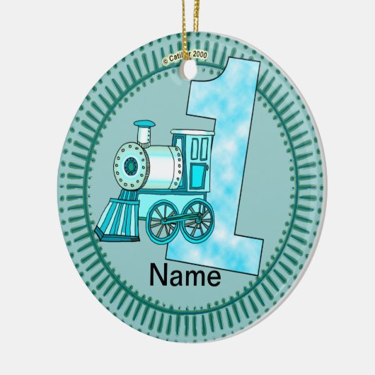 Blauer Zug Nummer 1 Keramik Ornament (Links)