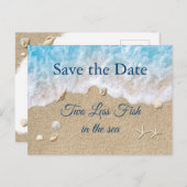 Blauer Zwei weniger Fische Save the Date im Meer Postkarte (Vorne/Hinten)