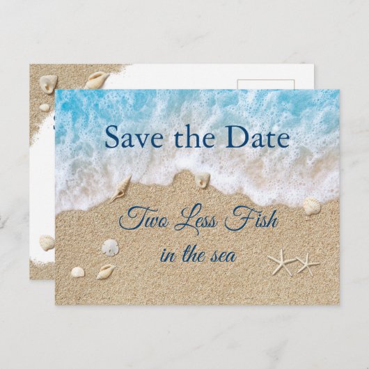Blauer Zwei weniger Fische Save the Date im Meer Postkarte (Vorne/Hinten)