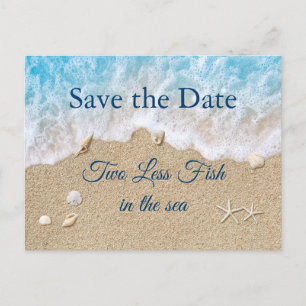 Blauer Zwei weniger Fische Save the Date im Meer Postkarte