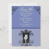 Blauer, zweifarbiger Damask-Foto Einladung (Vorderseite)