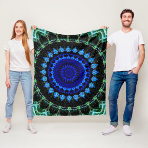 Blauer Zwergen-Mandala Fleecedecke