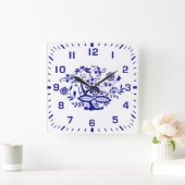 Blauer Zwiebelstil Quadratische Wanduhr (Zuhause)