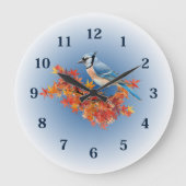 Blauerhäher in Herbstfarben Große Wanduhr (Vorderseite)