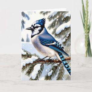 Blauerhäher in schneebedeckten Kiefern Wintergruß Karte