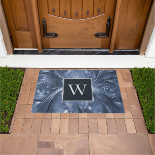 Blaues Abstraktes Geblüht Monogramm Doormat Fußmatte
