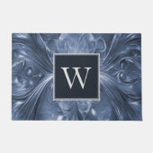 Blaues Abstraktes Geblüht Monogramm Doormat Fußmatte (Vorderseite)