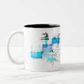 Blaues Abstraktes geometrisches Blau Zweifarbige Tasse (Links)