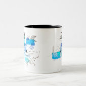 Blaues Abstraktes geometrisches Blau Zweifarbige Tasse (Mittel)