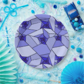 Blaues Abstraktes geometrisches Muster Pappteller (Party)
