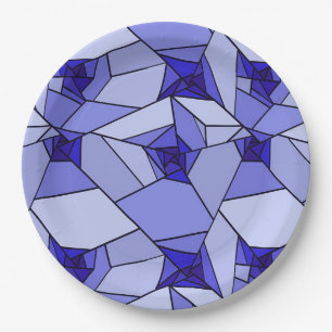 Blaues abstraktes geometrisches Muster Pappteller