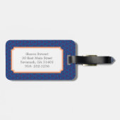 Blaues abstraktes geometrisches Mustermonogramm Gepäckanhänger (Rückseite horizontal)