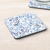 Blaues Abstraktes, gewelltes Muster Getränkeuntersetzer (Linke Seite)