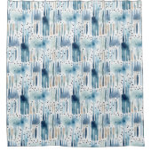 Blaues Abstraktes Muster für Wasserfarben Duschvorhang (Vorderseite)