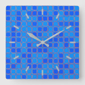 Blaues Abstraktes Muster Quadratische Wanduhr (Vorderseite)