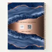 Blaues Agarve-Marmor-Rose Goldname Notizblock (Rückseite)