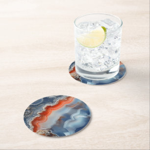 Blaues Agate-Muster Runder Pappuntersetzer