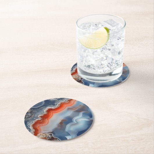 Blaues Agate-Muster Runder Pappuntersetzer (Vor Ort)
