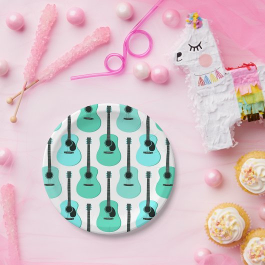 Blaues Akustikgitarre-Muster Pappteller (Party)
