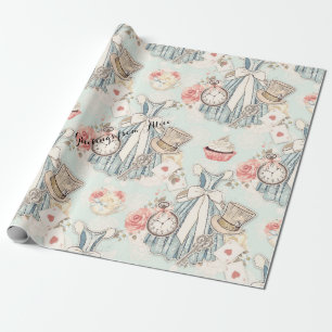 Blaues Alice im Wunderland Geschenkpapier