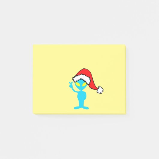 Blaues alien mit Weihnachtsmannmütze Post-it Klebezettel (Vorderseite)