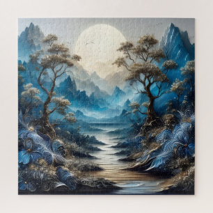 Blaues Alpenpanorama mit Wildblumen Bergen Puzzle