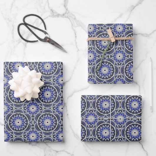 Blaues, altes islamisches Mandala-Muster Geschenkpapier Set (Vorderseite)
