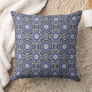 Blaues, altes islamisches Mandala-Muster Kissen