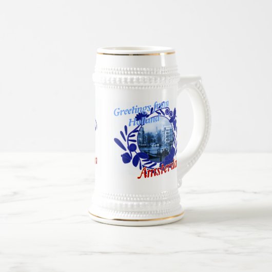 Blaues Amsterdam Holland Bier Stein Delfts Bierglas (VorderseiteRechts)