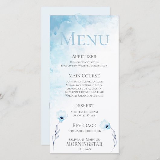 Blaues Anemone-Hochzeitmenü (Vorne/Hinten)