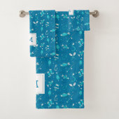 Blaues Angeln Nahtloses Muster Mit Monogramm Badez Badhandtuch Set (Insitu)