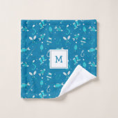 Blaues Angeln Nahtloses Muster Mit Monogramm Badez Badhandtuch Set (Waschlappen)