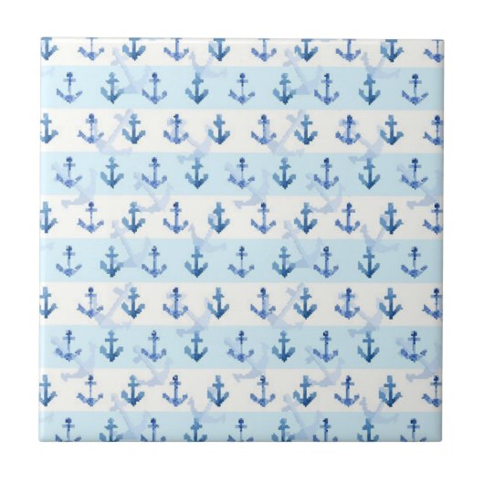 Blaues Anker-Pastellmuster Fliese (Vorderseite)