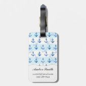 Blaues Anker-Pastellmuster Gepäckanhänger (Rückseite vertikal)
