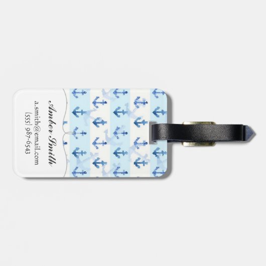 Blaues Anker-Pastellmuster Gepäckanhänger (Rückseite horizontal)