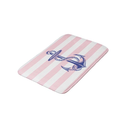 Blaues Anker-Rosa-Weiß Stripes Bad-Wolldecke Badematte (Schrägansicht)