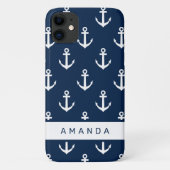 Blaues Ankermuster der Nautik personalisiert Case-Mate iPhone Hülle (Rückseite)