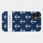 Blaues Ankermuster der Nautik personalisiert Case-Mate iPhone Hülle (Rückseite (Horizontal))